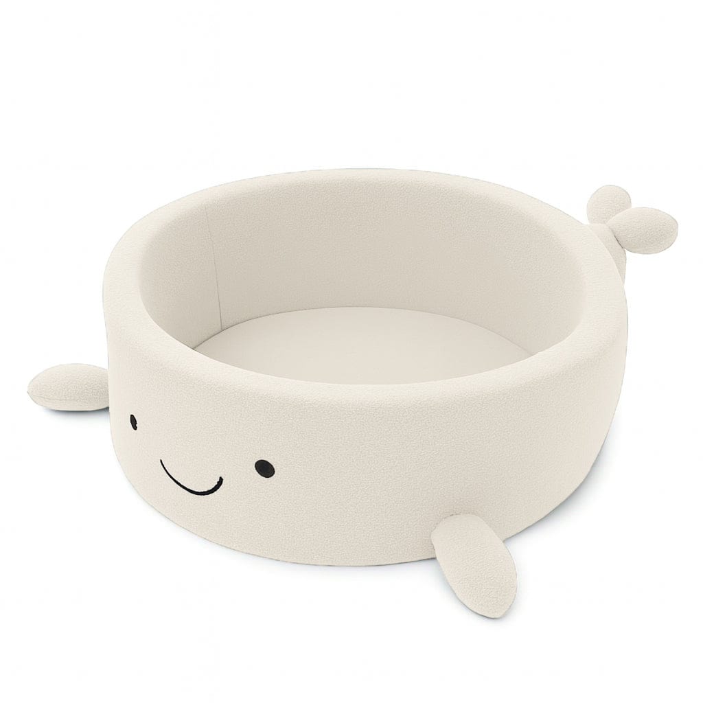 Meowbaby Basen z Kulkami dla Dziecka - Wieloryb | Piłki do wyboru | Cheesecake Cream Beige | Boucle