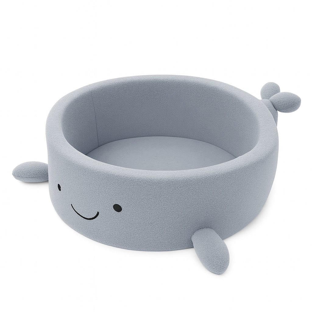 Meowbaby Basen z Kulkami dla Dziecka - Wieloryb | Piłki do wyboru | Dusty Ice Blue | Boucle