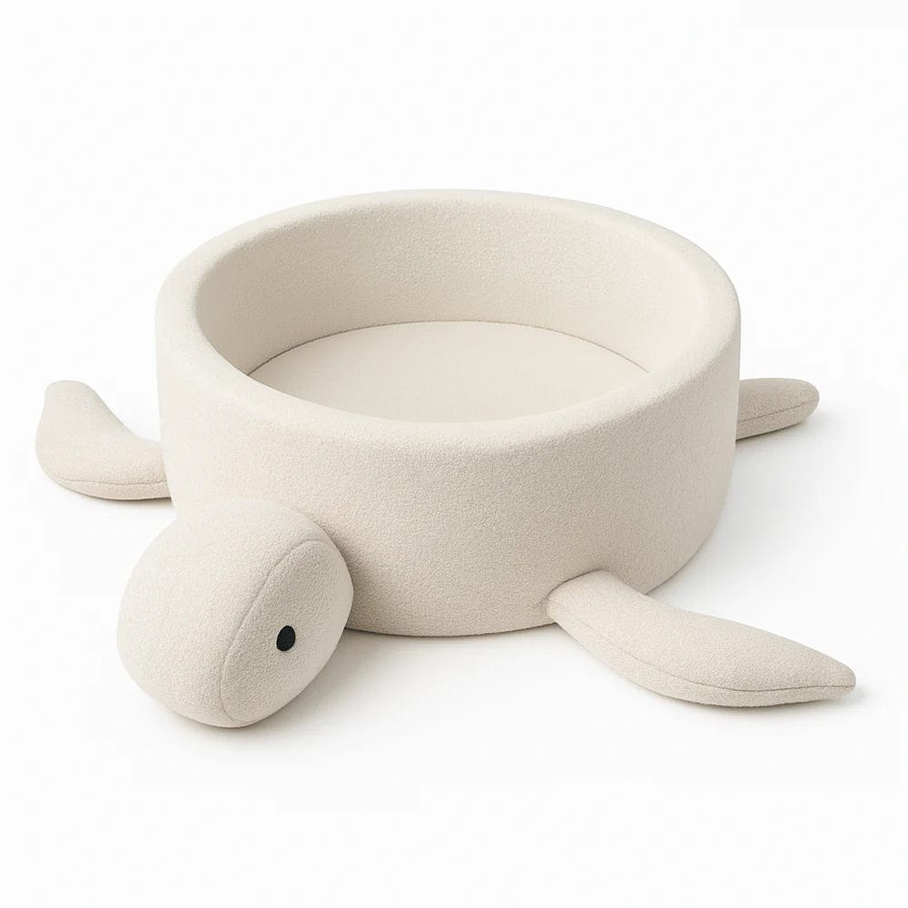 Meowbaby Basen z Kulkami dla Dziecka - Żółw | Piłki do wyboru | Cheesecake Cream Beige | Boucle