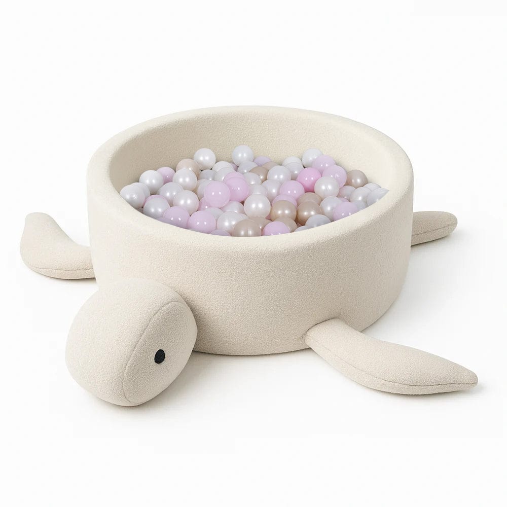 Meowbaby Basen z Kulkami dla Dziecka - Żółw | Piłki do wyboru | Cheesecake Cream Beige | Boucle