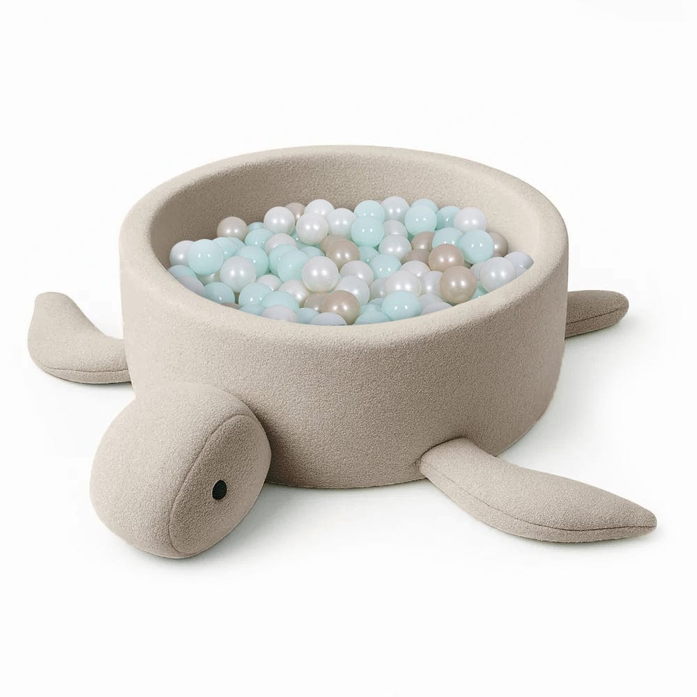 Meowbaby Basen z Kulkami dla Dziecka - Żółw | Piłki do wyboru | Oat Biscuit Beige | Boucle