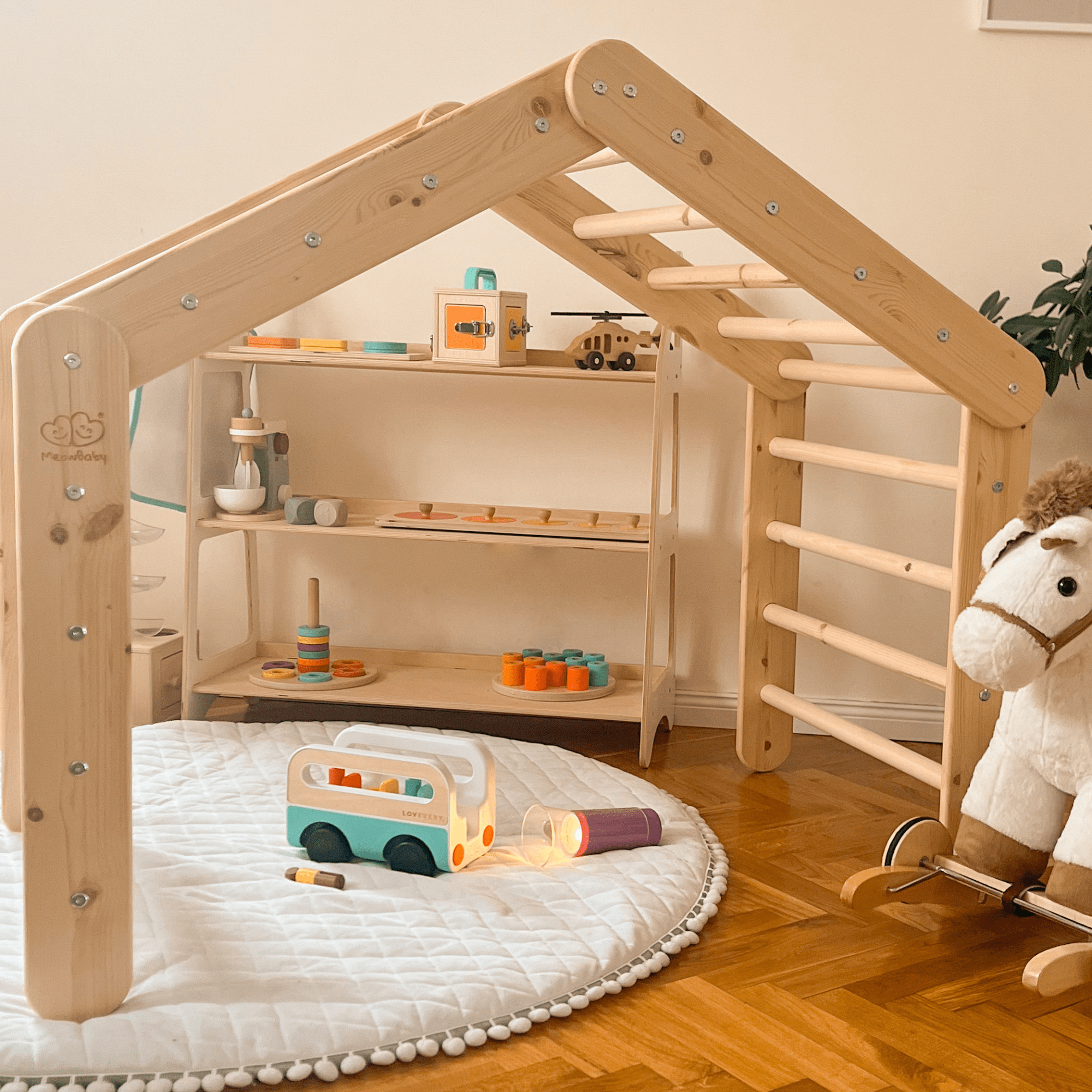 Meowbaby Duża Drewniana Drabinka dla Dzieci Montessori