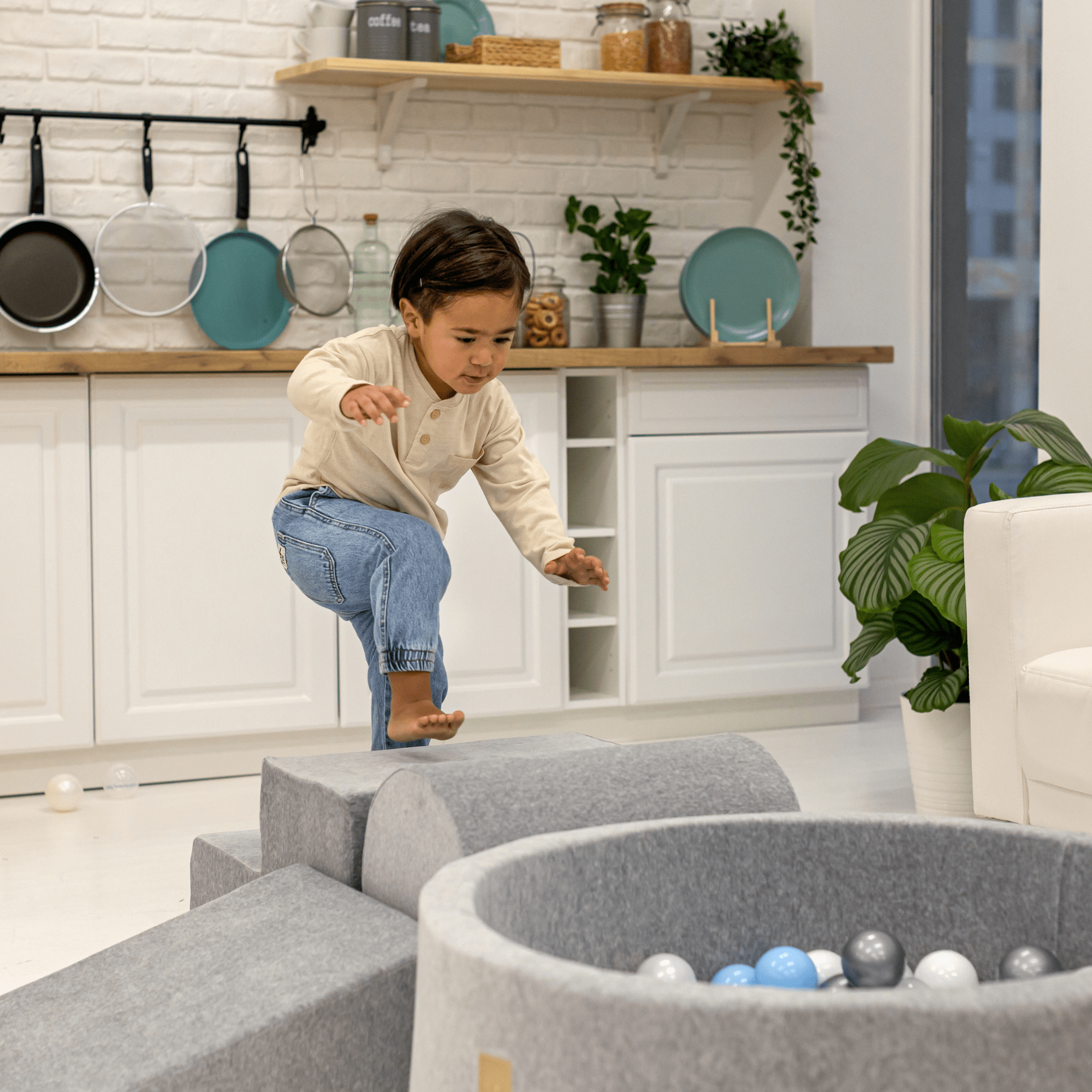 Meowbaby Piankowy Plac Zabaw dla Dzieci | Z Basenem z Kulkami | Szałwiowa Zieleń | Velvet