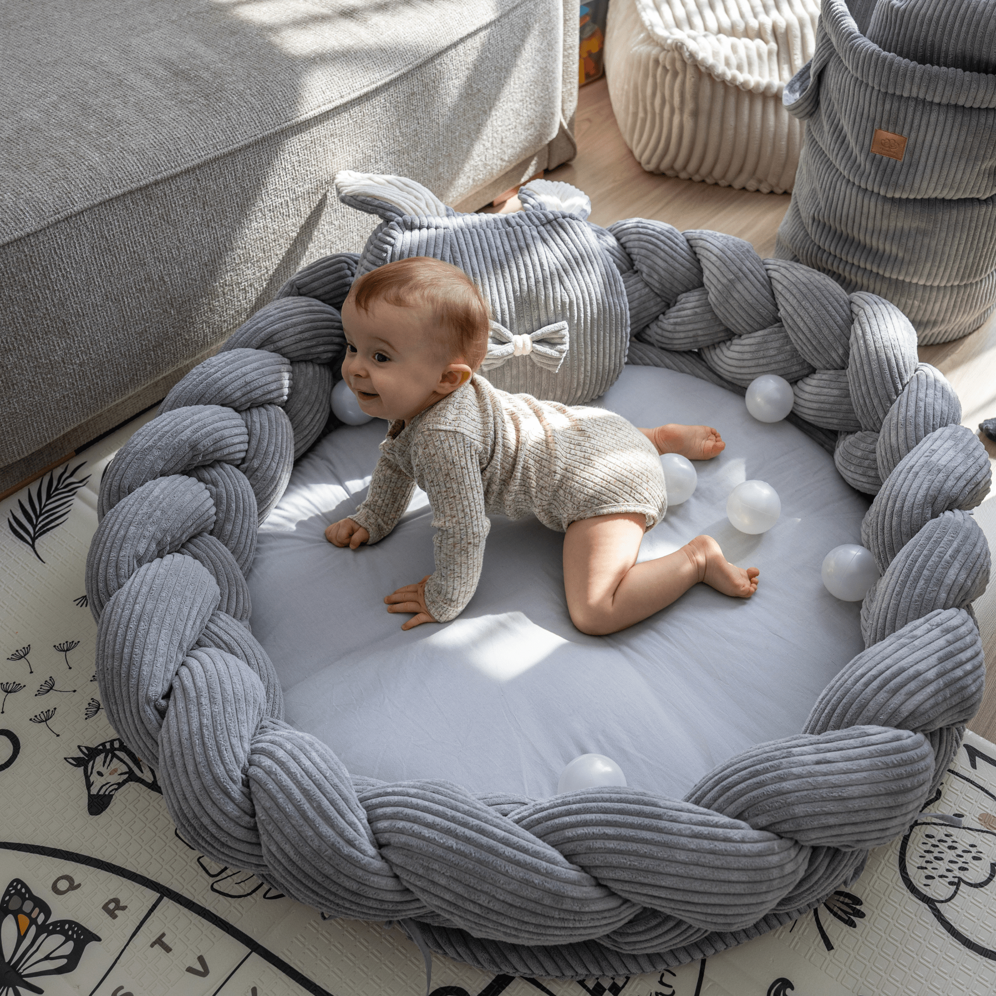 Meowbaby Kokon Niemowlęcy z Warkoczem Ochronnym - Mata do Zabawy | Aesthetic