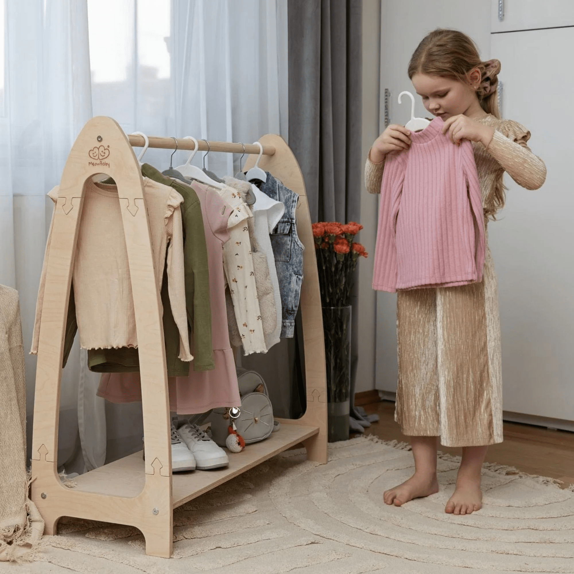 Meowbaby Wieszak dla Dziecka na Ubrania - Soft Hanger | Drewniany